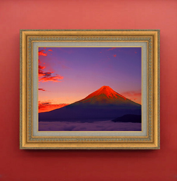 赤富士 肉筆 特製 立体 絵画 富士山 油彩画 額 縁起物 アート 洗月 赤