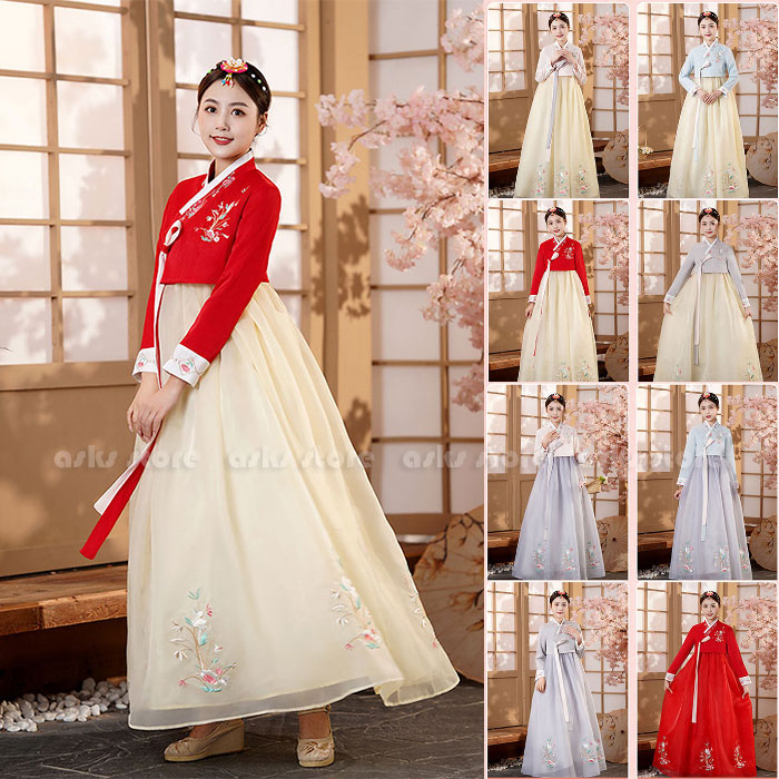 楽天市場】チマチョゴリ 8色 韓服 花刺繍 ワンピース 韓国古代宮廷衣装