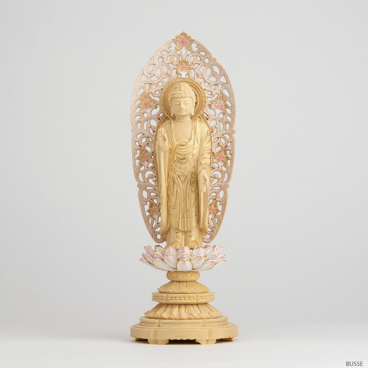 楽天市場】仏像 舟立阿弥陀如来 柘植製/ツゲ 丸座 3寸 金泥書 淡彩色