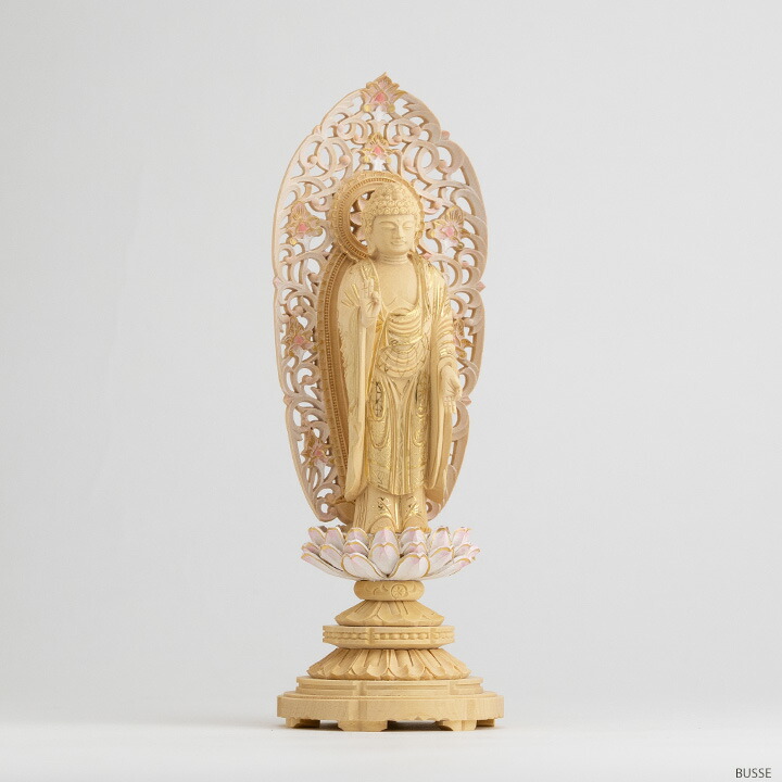 楽天市場】仏像 舟立阿弥陀如来 柘植製/ツゲ 丸座 3寸 金泥書 淡彩色