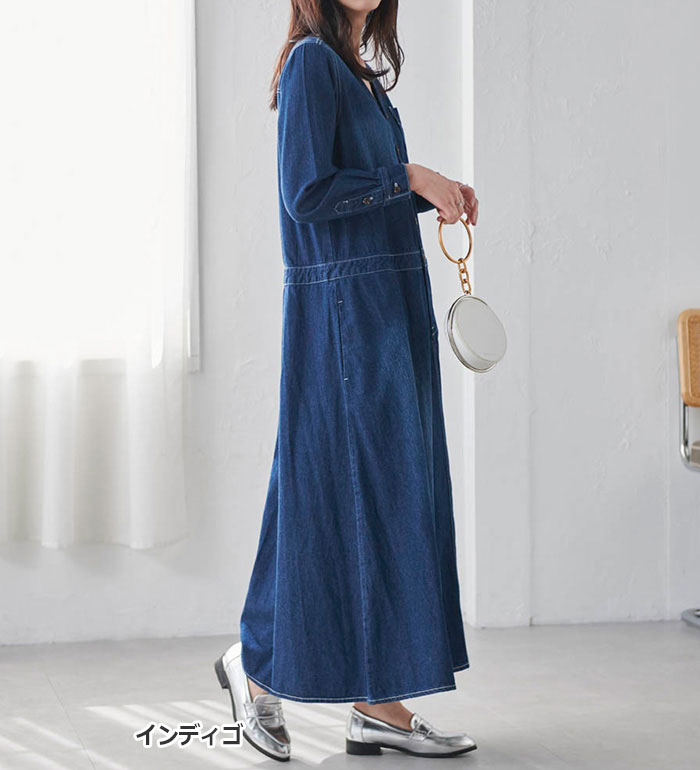 楽天市場】ワンピース M L LL 3L ロング丈デザインデニムワンピース M