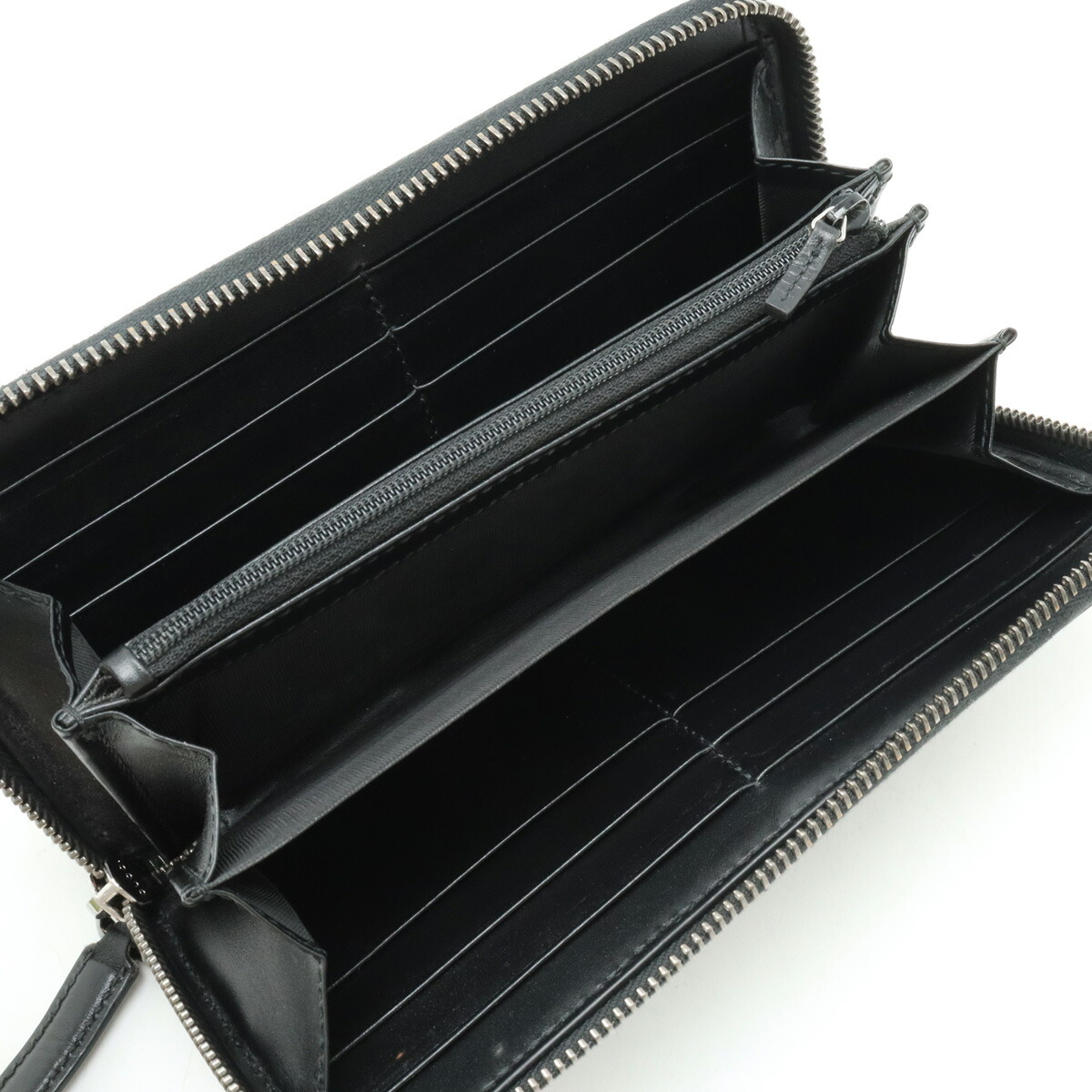 GUCCI GUCCI シマ ラウンドファスナー 長財布 レザー ブラック