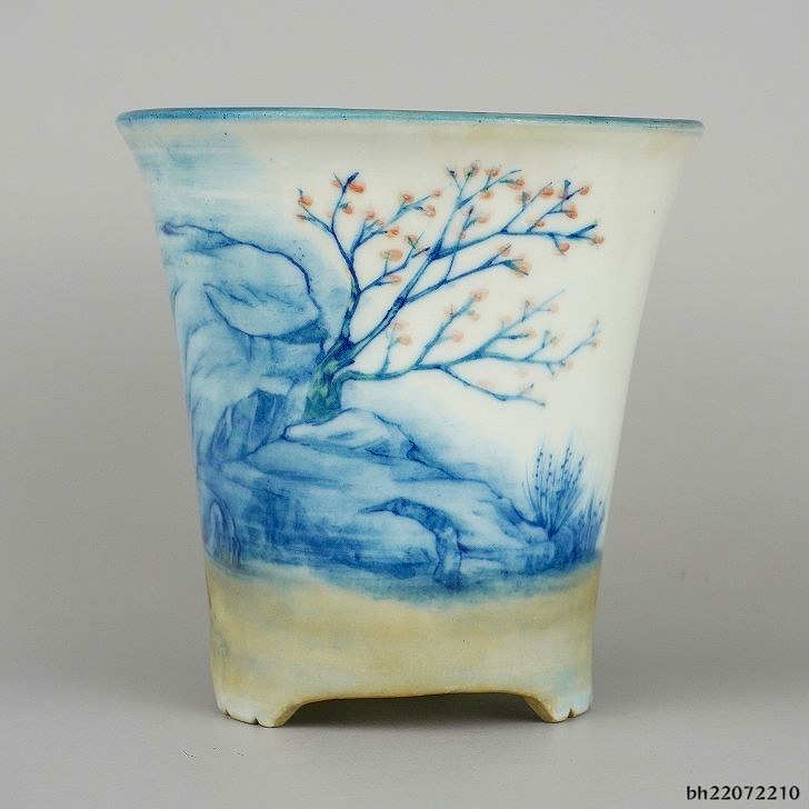 楽天市場】【中古】盆栽鉢 初代 石田 祥石 長辺 約14cm 丸鉢 色絵 唐子