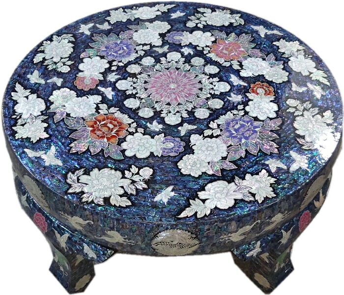 EFK24 螺鈿細工 韓国漆塗り 丸角座卓 ちゃぶ台 折れ脚 折り畳み 丸角