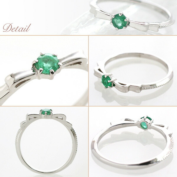 楽天市場】ピンキーリング 5月誕生石 エメラルド リボンモチーフ