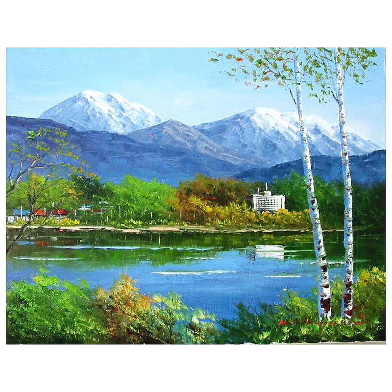 楽天市場】油彩画 小林幸三 「白樺湖」 F10号 額入り 油絵 風景画 額装