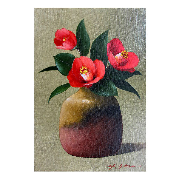 楽天市場】油彩画 SM号 安田英明 「椿 （タテ）」 真筆 額入り 額装