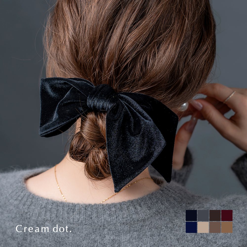 楽天市場】シュシュ リボン ベロア ベルベット アシンメトリー