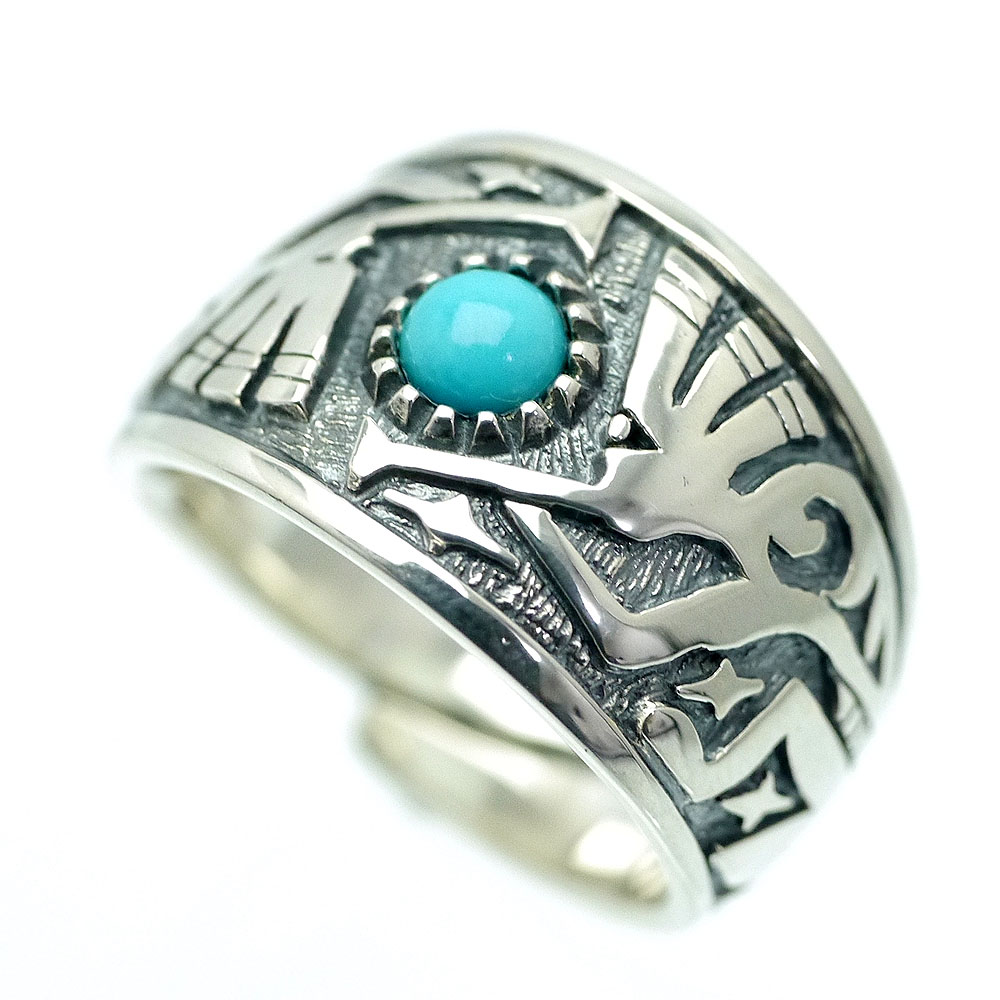 楽天市場】シルバー925 ターコイズ ココペリ リング 壁画風 メンズ c1