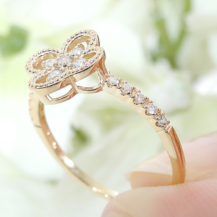 楽天市場】K10YG/PG【0.2ct】ダイヤモンド クローバー リング【送料