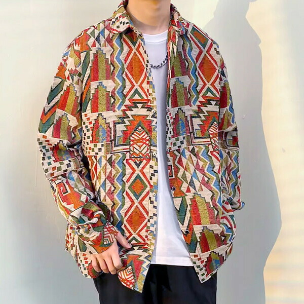 楽天市場】柄シャツ ジャカード オルテガ柄 ネイティブ柄 アメリカン