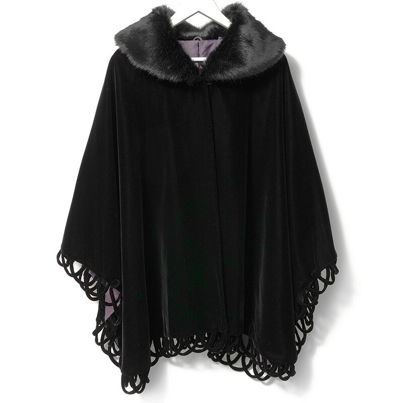 楽天市場】ケープ コート ベルベット 黒 ファー ループ付き シック