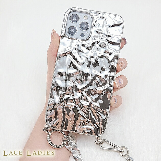 楽天市場】チェーン付 シルバー メタリック iPhoneケース スマホケース
