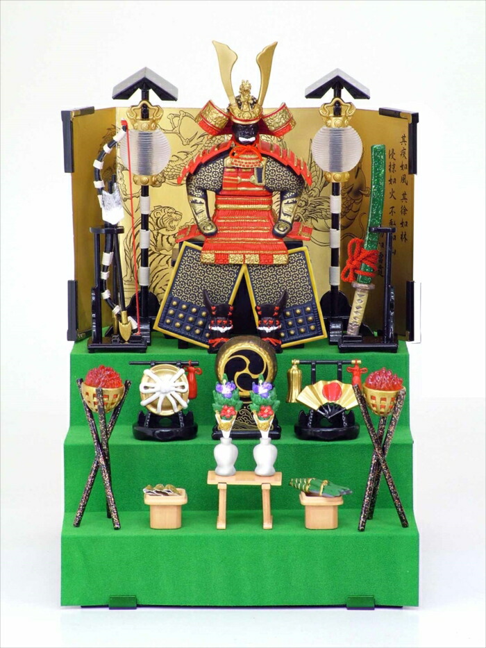 楽天市場】ミニ武者セット 赤鎧拵え 豪華3段飾り 特製ケース付き マイ