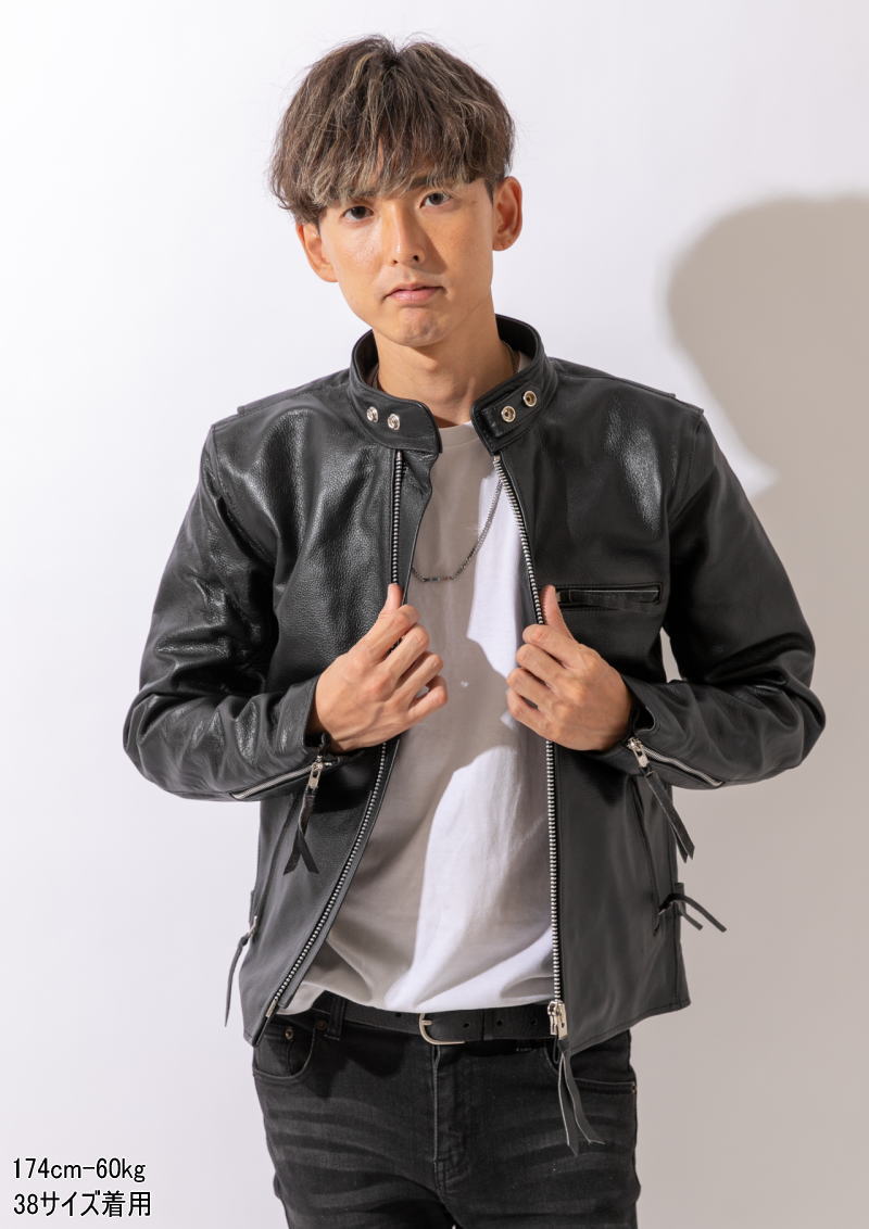 楽天市場】革ジャン メンズ 本革 大きいサイズ シングル ライダース 黒