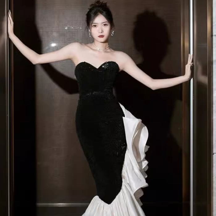 楽天市場】ALICE カラードレス バイカラー ベアトップ スパンコール