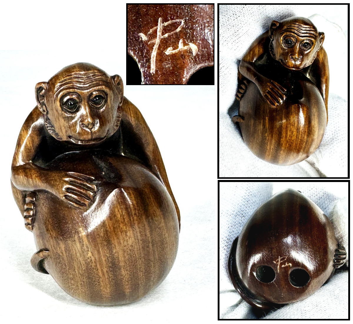 楽天市場】猿 根付（東洋彫刻｜彫刻）：アート・美術品・骨董品・民芸