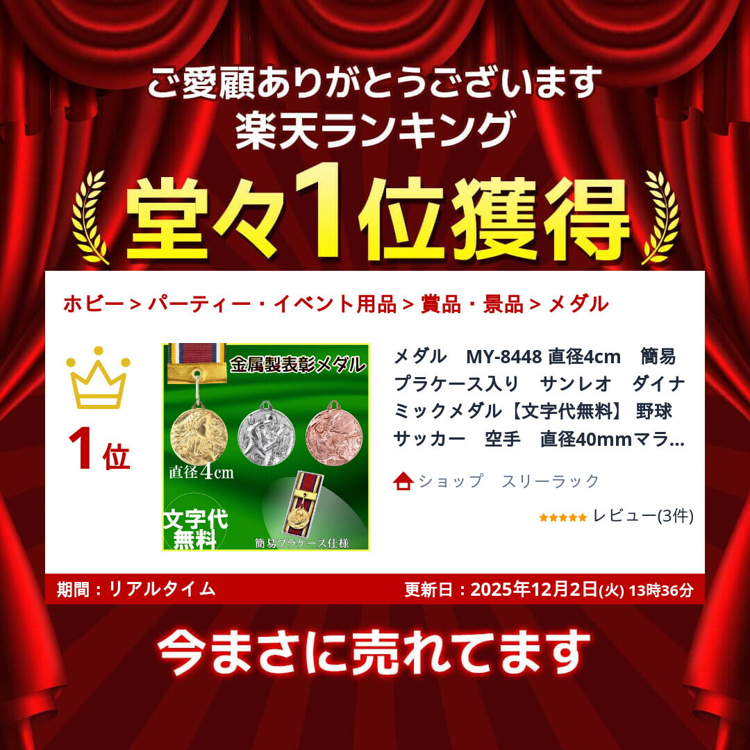 楽天市場】☆楽天1位☆ メダル MY-8448 直径4cm 簡易プラケース