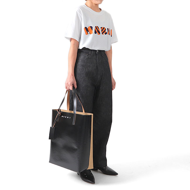 楽天市場】MARNI マルニ バイカラー セルロース レザー ロゴ トート