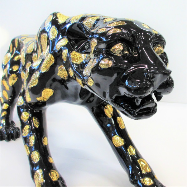 楽天市場】ヒョウ 置物 レオパード W105 H38cm ブラック ゴールド