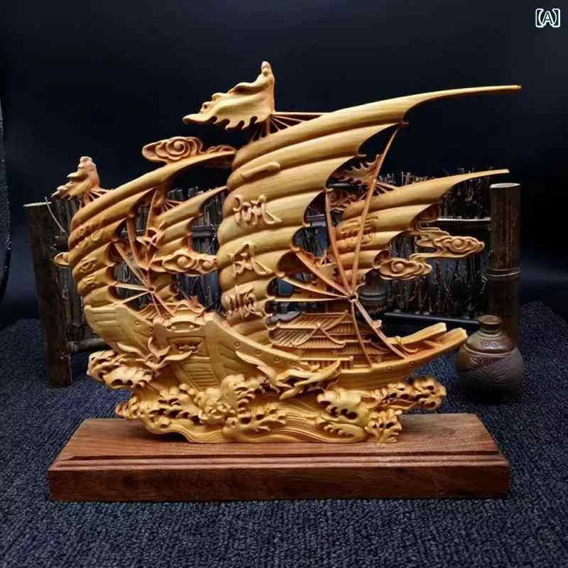 楽天市場】置物 崖柏木 木彫り 順風満帆 縁起物 無垢材 天然木 透かし