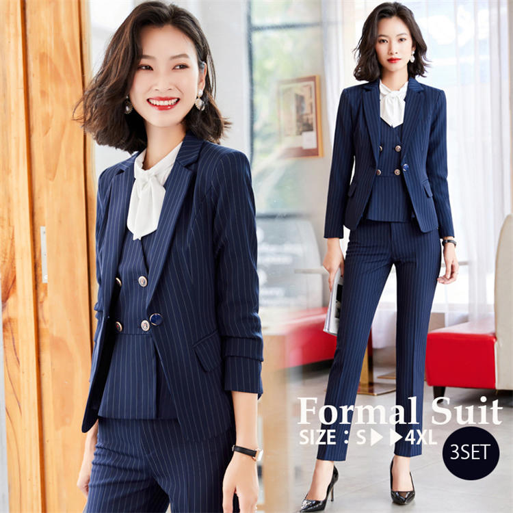 楽天市場】事務服 スリーピース きれいめ ストライプ スカートスーツ