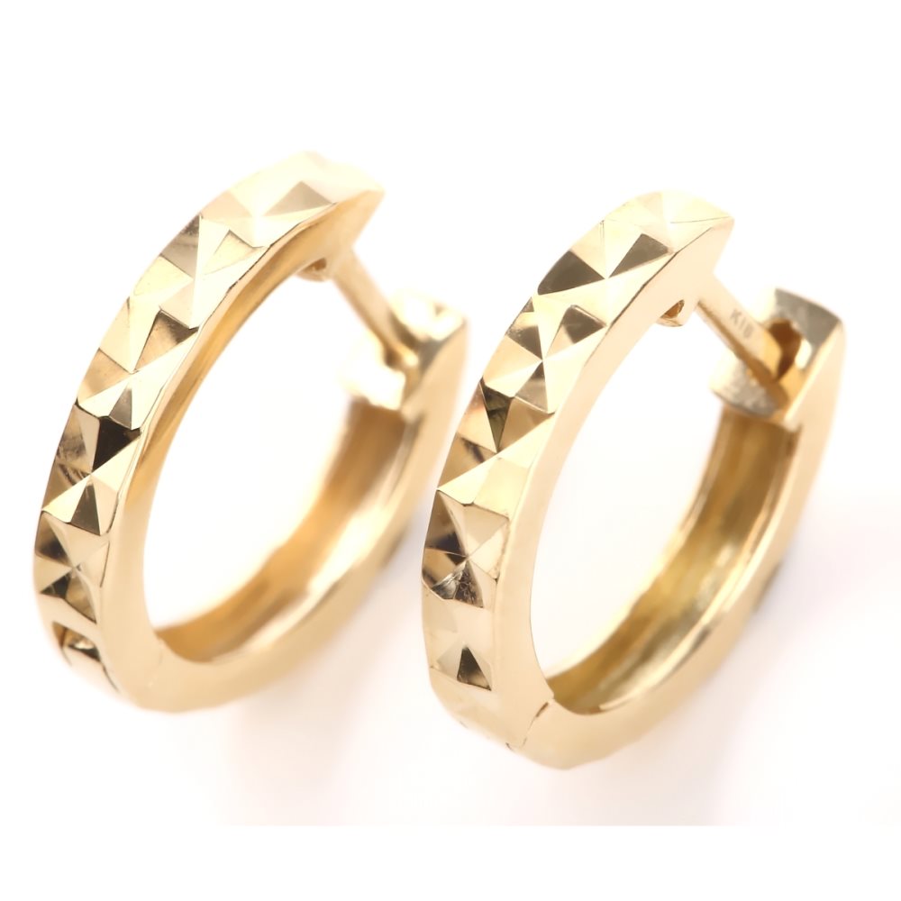 楽天市場】18金 フープピアス ダイヤ カット 両耳 メンズ レディース