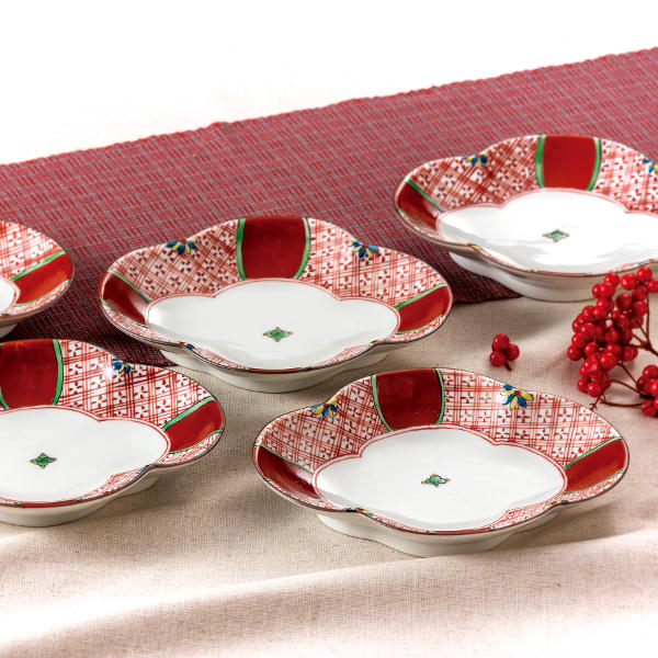 赤と緑の装飾陶器皿 楽天市場】九谷焼 双鳩窯6号皿