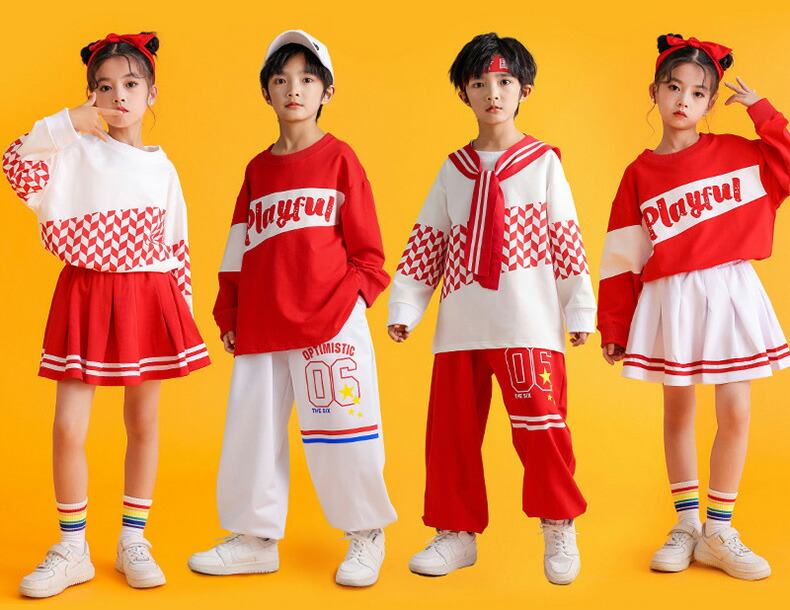 楽天市場】レッド 赤 白 チア キッズ ダンス 衣装 セットアップ 女の子