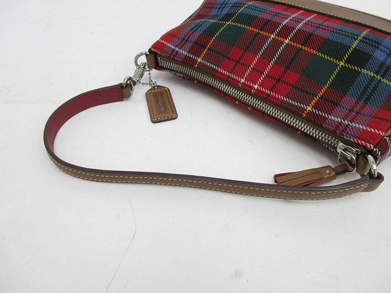 COACH コーチ アクセサリーポーチ ハンドバッグ チェック柄 赤 希少