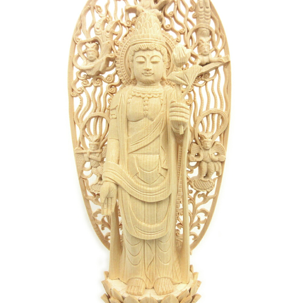 楽天市場】仏像 聖観音菩薩 立像 4.0寸 飛天光背 八角台 桧木 観世音