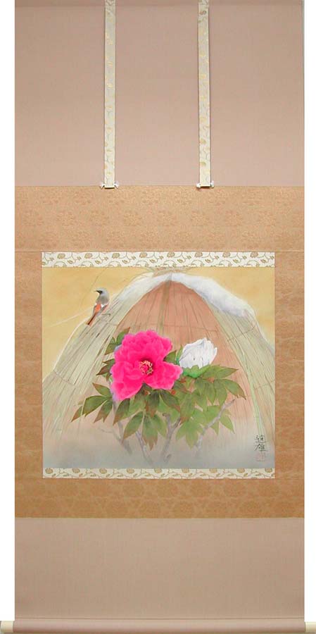 楽天市場】掛け軸 寒牡丹 (梅津道雄) 送料無料 【掛軸】【一間床】【丈