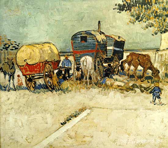 楽天市場】ゴッホ 絵画 家馬車・ジプシーの野営 F6号 送料無料 【複製