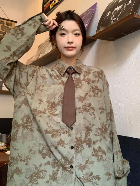 楽天市場】「ネクタイ付き」レトロ 柄シャツ 長袖 ビッグシルエット