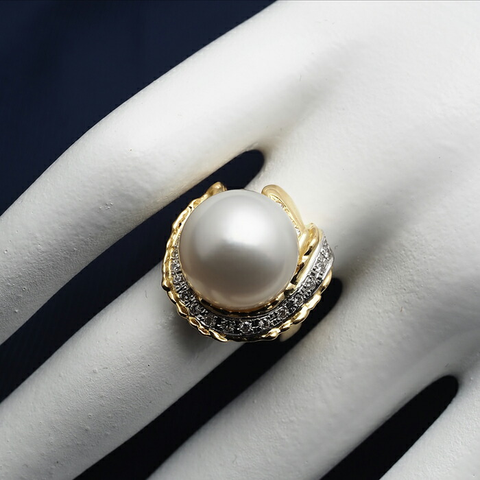 楽天市場】K18 南洋真珠 リング 白蝶パール 指輪 18金イエローゴールド