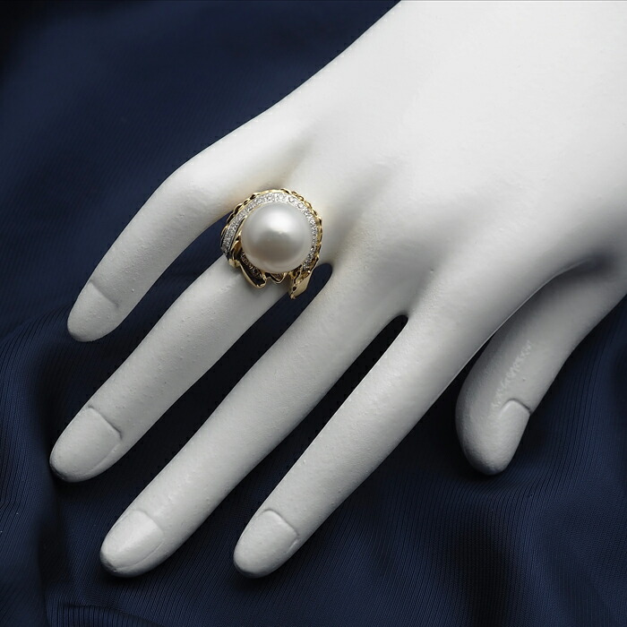 楽天市場】K18 南洋真珠 リング 白蝶パール 指輪 18金イエローゴールド