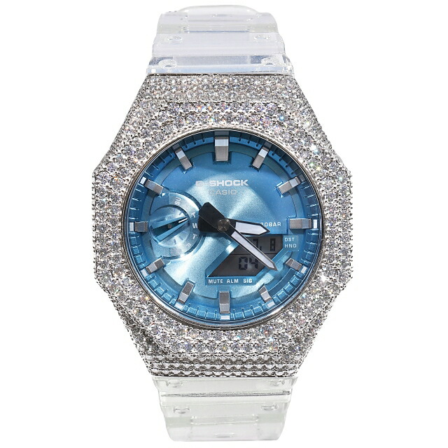 楽天市場】モアサナイト G-SHOCK カスタム GA2100 ブルー文字盤