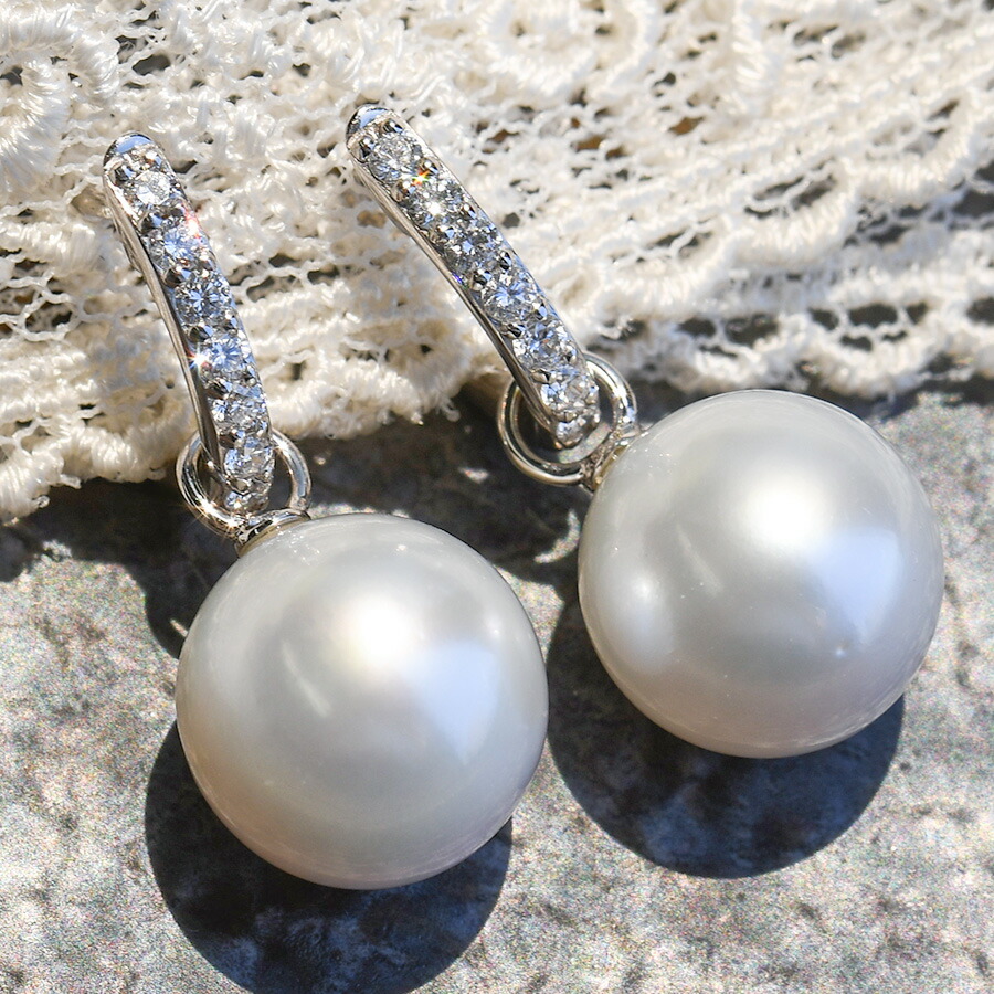 楽天市場】K14WG ダイヤモンド 11mm 白蝶真珠 フープピアス 気品