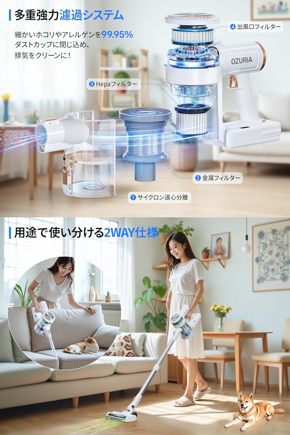 楽天市場】75KPaの圧倒的吸引力！掃除機 コードレス 75000pa 強力吸引