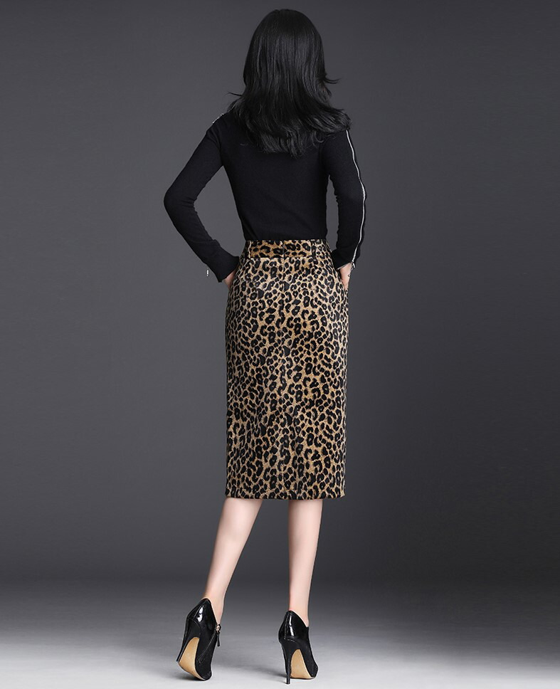 楽天市場】レオパード スカート タイトスカート スリット ひざ下丈