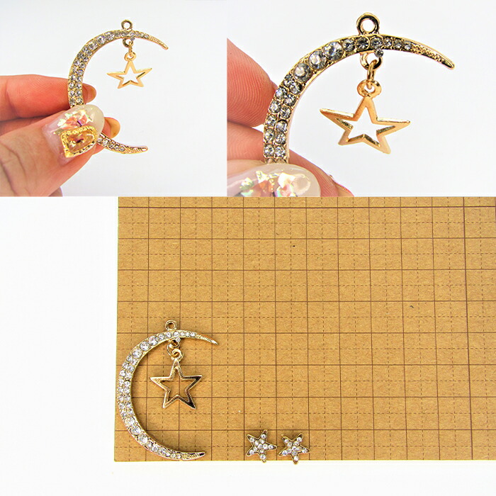 楽天市場】メルヘン お月様と星チャーム 貼り付け 透かし ハンドメイド