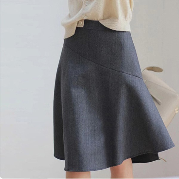 楽天市場】グレーフレアスカート 切り替え 細く見える ひざ丈 Aライン