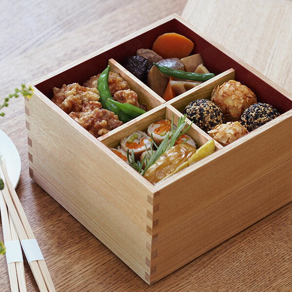 楽天市場】松屋漆器店 白木 5寸二段重 内朱 / お重 重箱 タモ 運動会