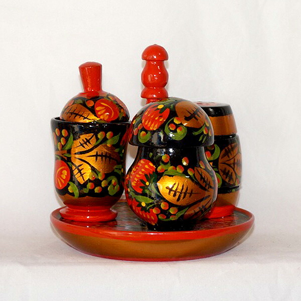 楽天市場】黄金に輝く!!ロシア伝統工芸品「ホフロマ塗・調味料入れ