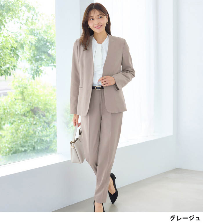 楽天市場】【2点セット】洗える多機能ノーカラージャケットスーツ