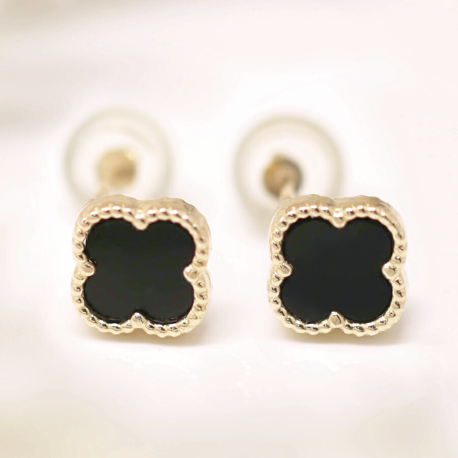 楽天市場】ピアス ゴールド pierce K10ゴールド オニキス フラワー