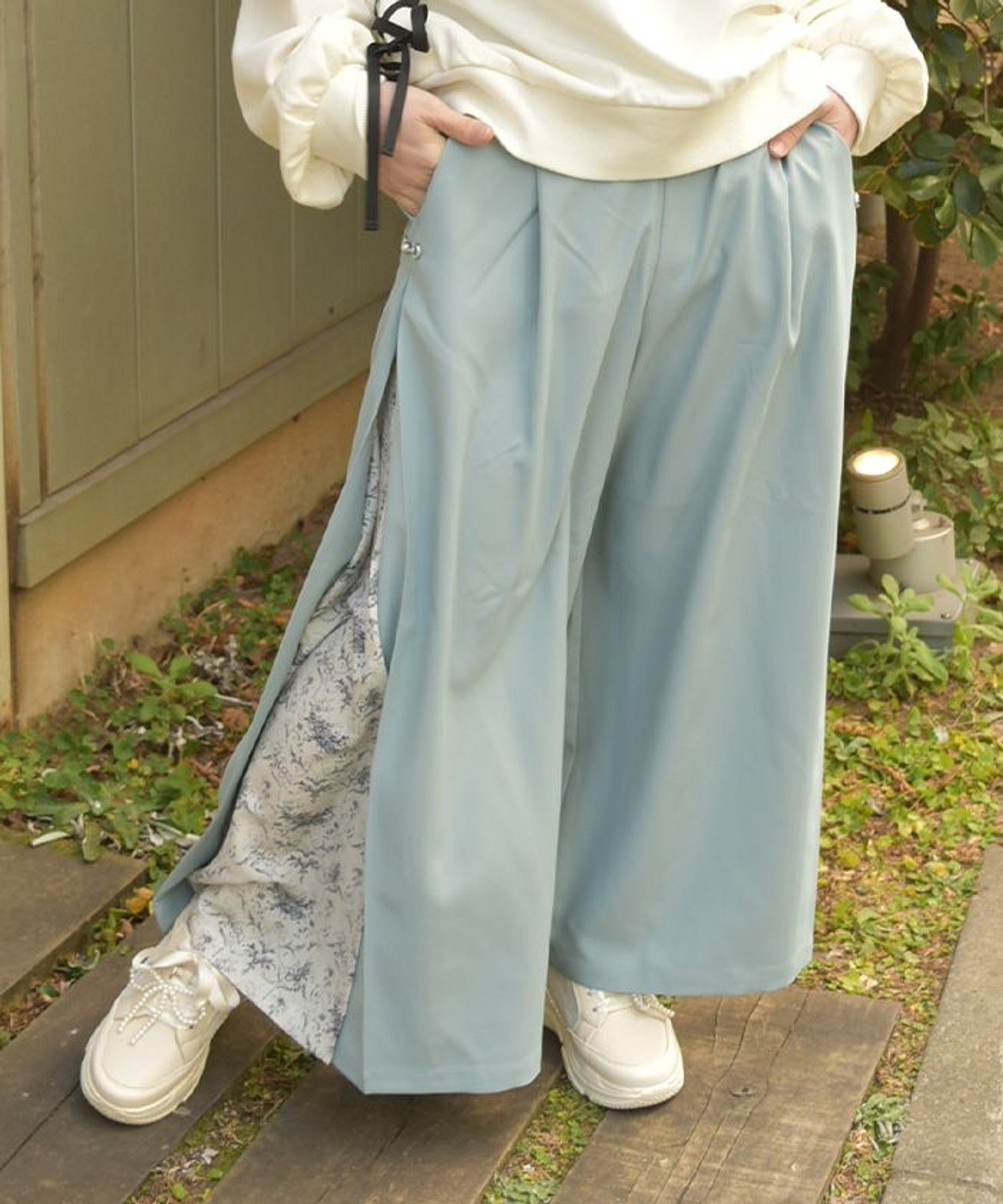 axes femme｜サイド柄切替ワイドパンツ | Rakuten Fashion(楽天