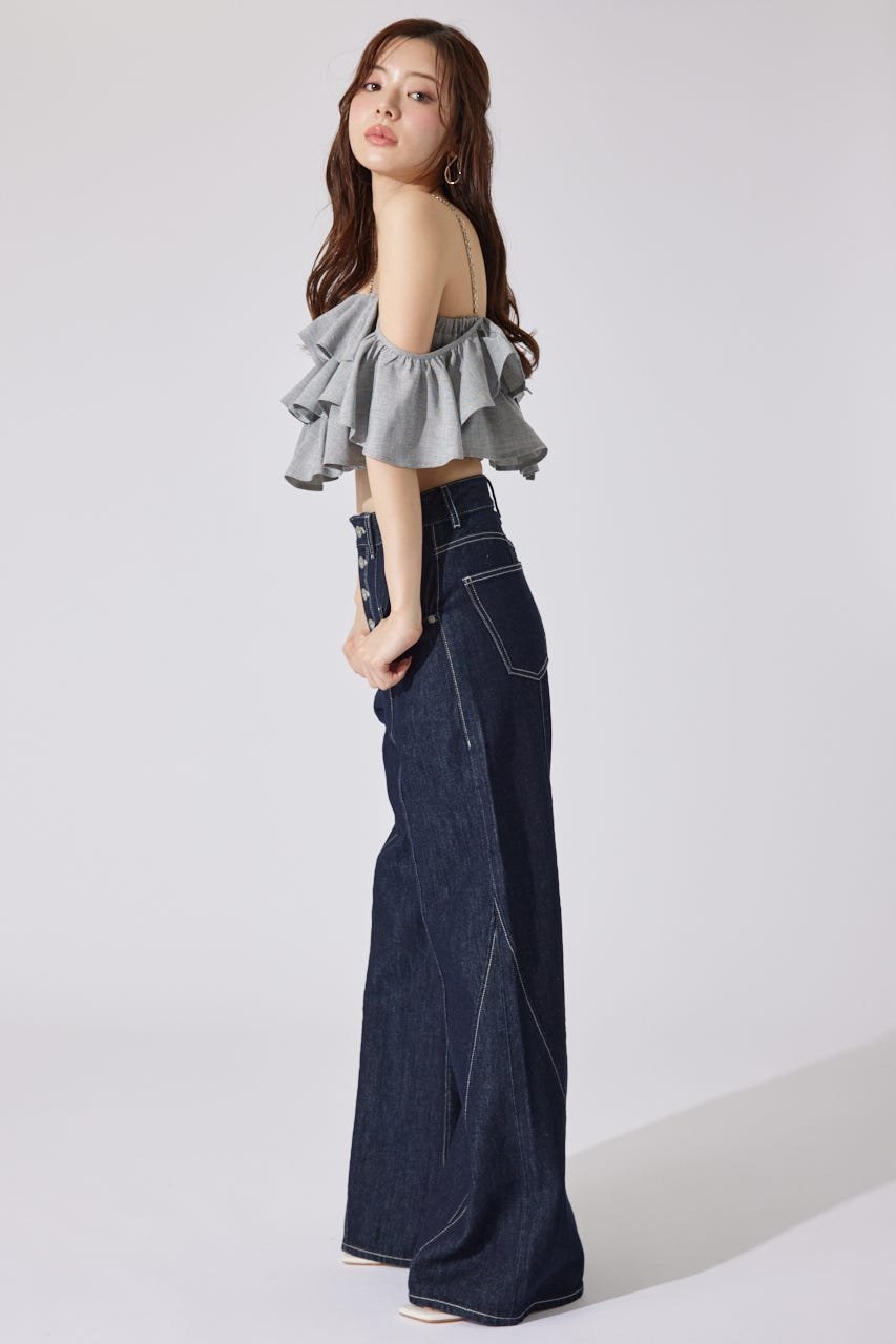 rienda｜フロントボタンデザインハイウエストデニムパンツ | Rakuten