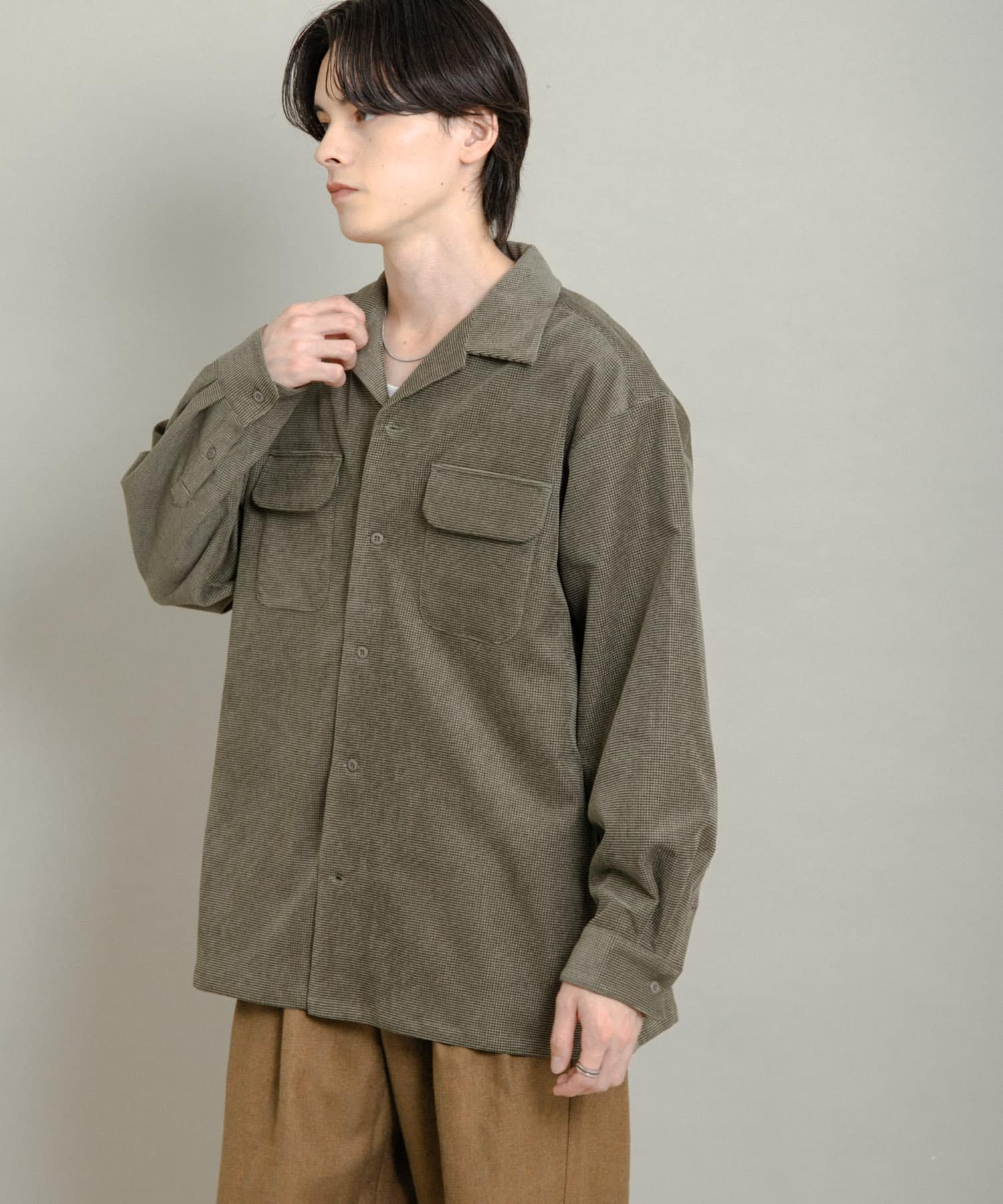 SENSE OF PLACE｜ブロックコーデュロイオープンカラーシャツ | Rakuten