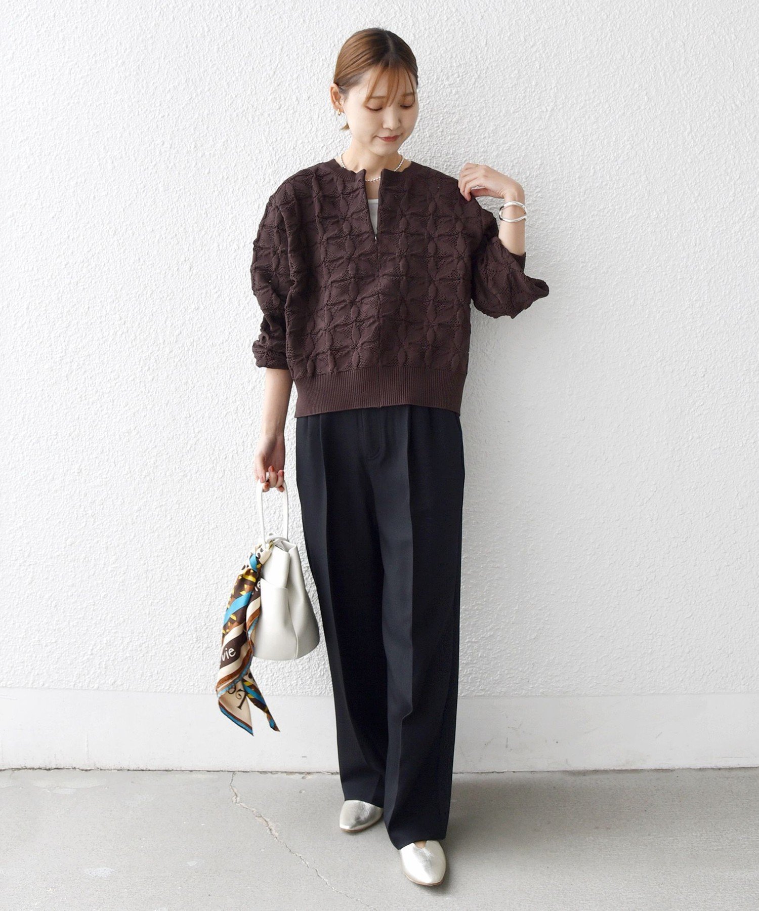 2WAY フラワー ジャカード ハーフ ジップ プルオーバー WEB限定】〈洗濯機可能〉2WAY フラワー ジャカード ハーフ ジップ プル